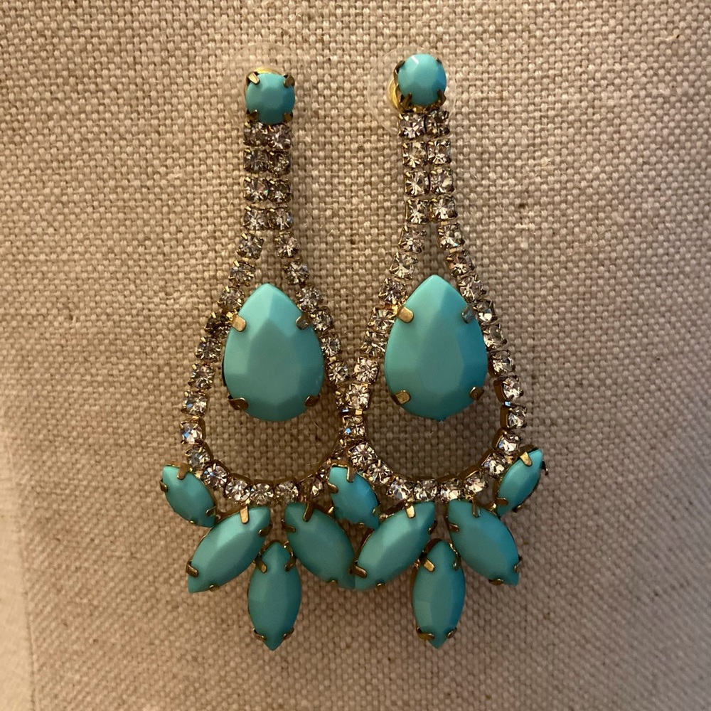 Formal Mint Crystal Statement Earrings